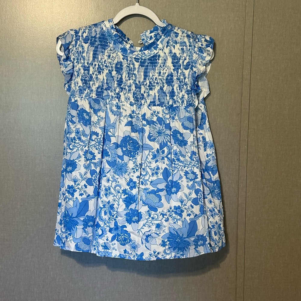THML Blue and White Floral Top